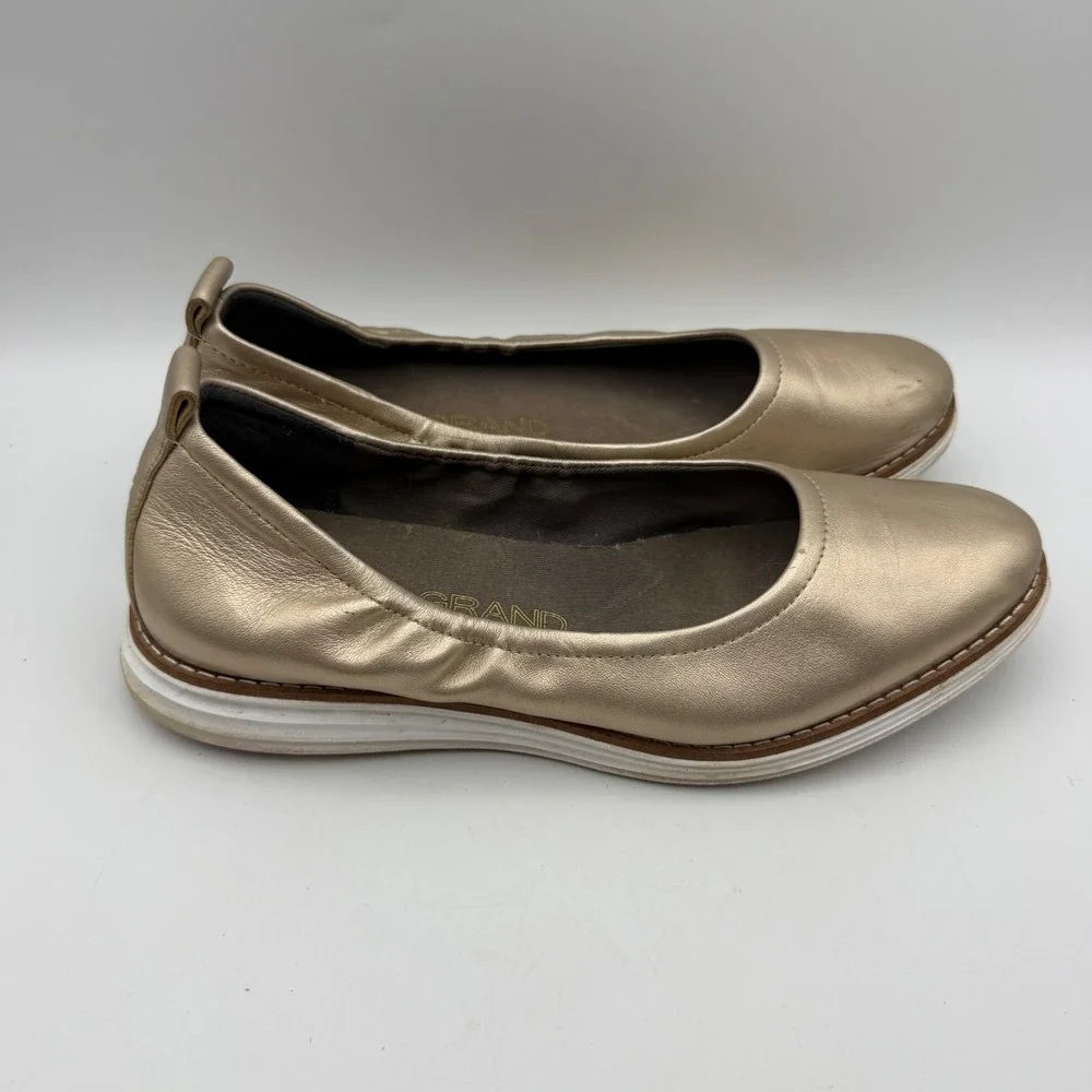 Cole Haan OriginalGrand Ballet Flats Women 7.5B Gold Metallic Leather W18462